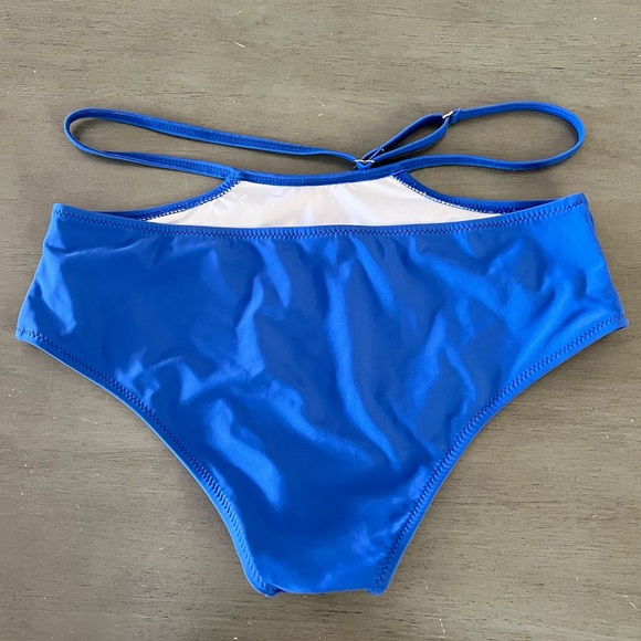 NEW Tempt Me Blue High Waist Adjustable Belt Swimsuit Lined Bikini Bottoms L - Picture 3 of 4